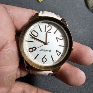 Nine West Ladies Quartz Fashion Watch NW/1660 Working Rose Gold Tone Pink Straps